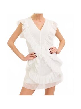 Lena White Ruffle V-Neck Mini Dress